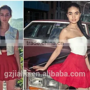 2015 American Apparel Street Fashion Woman Lady High Waist Ball Tennis Pleated Skirt XS-L White Black Red Pink Yellow thumbnail-2