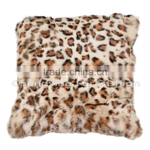 CX-D-93 Leopard Print Home Decoration Fashion Rabbit Fur Cushion Cover thumbnail-1