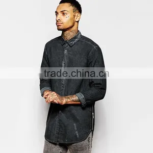 Zip Detail Shirt In Heavy Wash Shirt Men Long Sleeve Shirt thumbnail-1