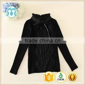 Model for Kids Knitted Solid Sweaters Mandarin Collar Children Cardigan Sweater for Girls thumbnail-1