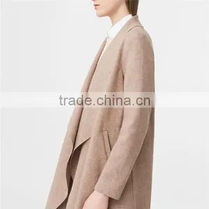 Grey and Medium Brown Unstructured Design Welt Pockets Wide Lapels Wool Coat thumbnail-2