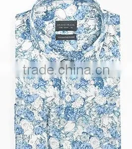 Latest Design for Men Blue With White Floral Mens Dress Shirt thumbnail-1
