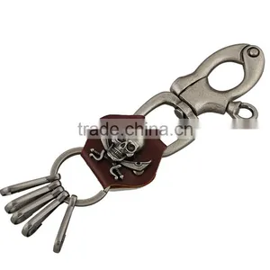 Cool Punk PU Leather Vintage Skull Keychain Key Ring Chain Keyfob Keyring thumbnail-1