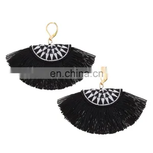 Hot Sales Big Black Semicircle Tribal Embroidery Earrings thumbnail-1