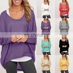 China Manufacturing Polyester/Cotton Blend Fashion Ladies Long Sleeve Pullover Top Loose Casual Blouse Tshirts thumbnail-1