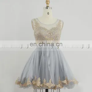 New Arrival Applique Beaded Gray Tulle Short Puffy Party Dresses SD365 thumbnail-1