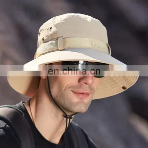 Wholesale Cheap Foldable Sun Custom Bucket Hat Summer Cotton Cap Fishing Boonie Brim Sun Safari Hat With Strings thumbnail-5
