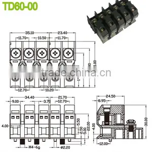 12.7mm Perforation Terminal Block 600V 60A Feed Through Terminal Block Connector thumbnail-2