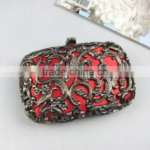 NEW Chinese Style Antique Brass Decorative Pattern Metal Evening Clutch Bag With Chain thumbnail-1