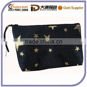 Beautiful Zip Cosmetic Bag Made From Denim Fabric With Metallic Gold Star Print thumbnail-1