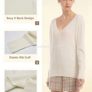 OEM Women's 100% Cashmere V-neck Knitted Pullover for Fashion Designers thumbnail-1