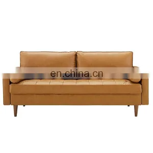 Tan Faux Leather 3-Seater Tuxedo Sofa With Square Arms thumbnail-2