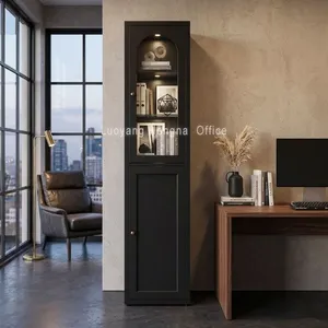 Steel Bookcase With Glass Door for Apartment — Space Saving Storage Cabinet With Tempered Glass Door thumbnail-3