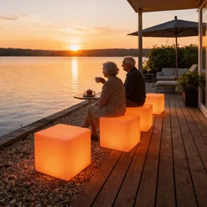 Patio Furniture/ Led Cube Chair/Led Outdoor Rechargeable Modern Cube Waterproof Led Furniture Garden Sets Table Chairs thumbnail-2