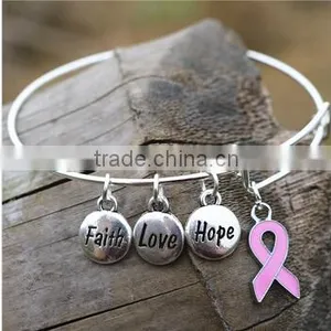 Fashionable Breast Cancer Awareness Bangle Faith Hope Love Charm Bracelet Wish Jewelry thumbnail-2