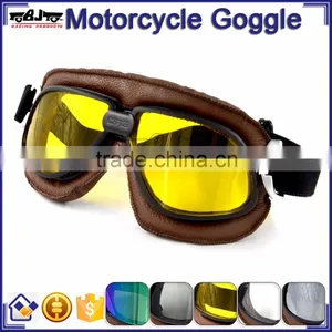 BJ-GT-009 Scratch Resistant Lens Yellow Lens Leather Motorcycle Goggles thumbnail-1