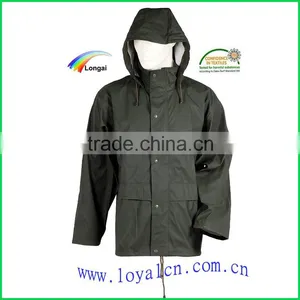 100% PU Waterproof Eco-friendly Black Raincoat With Hood thumbnail-1