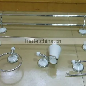 Wallmounted White and Chrome Ceramic Bathroom Accessories Set 5 Pieces thumbnail-1