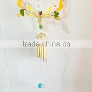 Colorful Glass Green Yellow Butterfly Indoor Metal Wind Chime Wholesale thumbnail-1