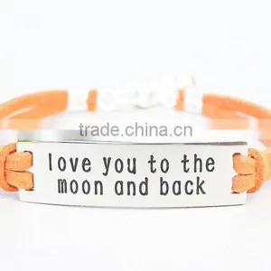 Custom Logo Love You To The Moon And Back Stainless Steel Charm Bracelet Bar thumbnail-1