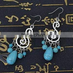 Vintage Music Notes Shape Turquoise Pendant Earrings Jewelry For Women thumbnail-1