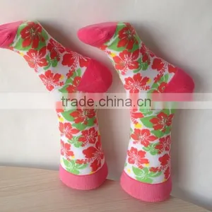 HaiNing Sock Factory 200 Needles Halloween All Over Flower Pattern Stock Women Pink Cotton Socks thumbnail-1