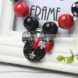 Black and White and Red Mickey Necklace and Red Lace Hairband Wholesale Handmade Chunky Bubblegum Bead Necklace thumbnail-4