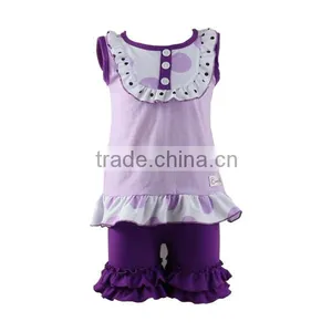 2016 Kaiyo Little Girls Boutique Clothing Summer Kids Aqua Cotton Flutter Tops And Ruffled Shorts Outfits Sets thumbnail-1