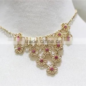 Gold Tiny Flowers W/Rose Diamond Jump-Ring Connected Necklace Simple Chain Gold Necklace2016 Fashion Style Wholesale thumbnail-2