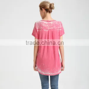 Women Burnout V Neck T-shirt With Crystals thumbnail-3