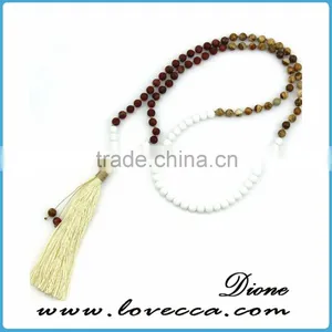 Colorful Tassel Necklace With Wooden Beads Gemstone Amulet Pendant Jewelry thumbnail-5