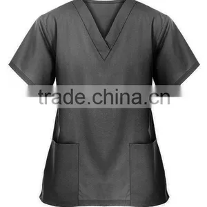 Purple Unisex Medical Scrub Set Workwear V-neck 2 Pocket Top and Pant 2 Piece Set thumbnail-2