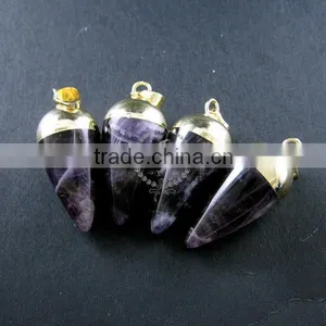 15x30mm Water Drop Shape Gold Plated Purple Amethyst Power Stone Pendant Charm DIY Supplies 1850207 thumbnail-1
