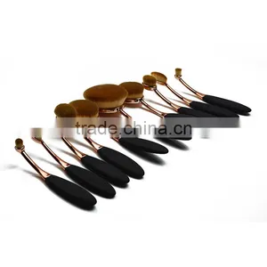 Tool Set Professional Rose Gold 10Pcs Oval Mermaid Makeup Brush Set thumbnail-1