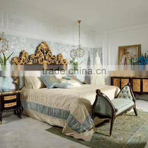 Rococo Palace Wooden Hand Carved Gold Leaf Upholstery Bedroom Set/European Bedroom Furniture(MOQ=1 SET) thumbnail-1