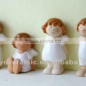 Ceramic White Standing and Sitting Angel Set Statue thumbnail-1