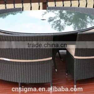 Cheap Wicker Restaurant Furniture Round Dining Table Curved Outdoor Dining Chairs thumbnail-1