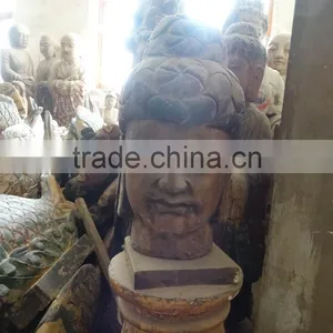 Hand Carved Antique Imitation Buddha Head Decorative Sculpture thumbnail-1