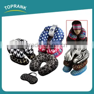 Toprank Custom Design Printed Travel Comfort Sleeping Kit Neck Support U Shape Short Plush Pillow With Rogn Eyemask thumbnail-1
