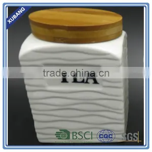 Coffee Tea Sugar Ceramic Storage Jar With Bamboo Lid thumbnail-2