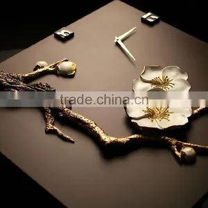 M0025 Momoda Living Room Creative Fancy Elegant 3D Flower Painting Wall Clock Quartz Home Decoration Gold Silver Art Wall Clock thumbnail-1