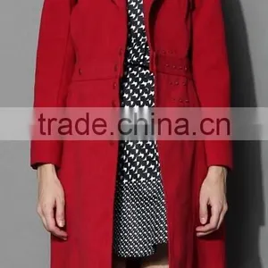 Multi-way Wear Coat and Skirt Set in Red,women Removable Dress Coat,women Knee Length Fitted Long Coat thumbnail-3