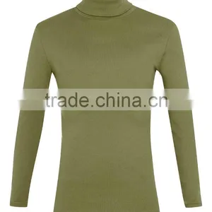 Khaki Ribbed Roll Neck Men T-Shirt Wholesale Customized Logo Organic Cotton Gym Muscle Long Sleeves T Shirts thumbnail-6