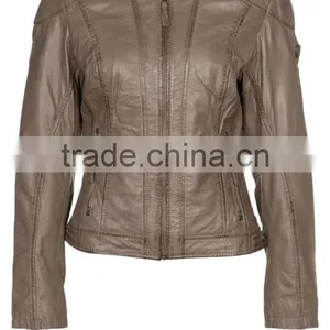 ALIKE Spring pu Leather Trim Jacket for Women thumbnail-1