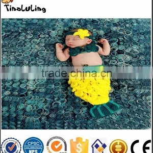 Three Piece Set Newborn Photographing Costume Baby Prop Crochet Yellow Mermaid Tail thumbnail-1