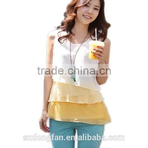 2016 Korean Multi-layered Shirts Women Tops Summer Blouse Sleeveless Vest Chiffon Shirts Cheap thumbnail-1
