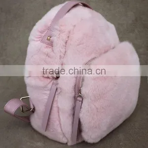 Myfur Baby Pink Girls Real Rabbit Fur Trim Leather Backpack Bag Wholesale thumbnail-2