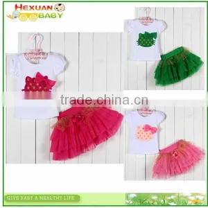 S80005T, Baby's Girls Kids Children's Suits,Girls Clothing Sets Lovely Big Flower T-shirt + Tutu Skirt 3D Bow Skirt thumbnail-1