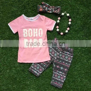 2016 Summer Girls Outfit BOHO BABE Set Pink Short Sleeves Baby Kids Boutique 1-9 Years Old Girls Clothing With Accessories thumbnail-3