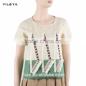 Different Colors High Fashion Embroidered Women 100% Linen t Shirt thumbnail-1